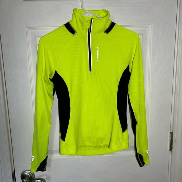 BROOKS running workout 1/2 zip long sleeve womens shirt size small neon high vis - Picture 1 of 12
